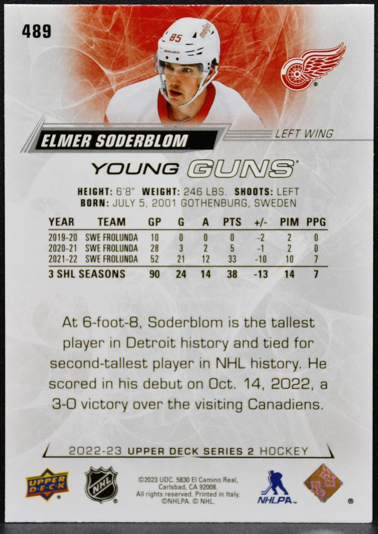 2022-23 UD Series 2 Young Guns Elmer Soderblom 489 Detroit Red Wings RC 0854
