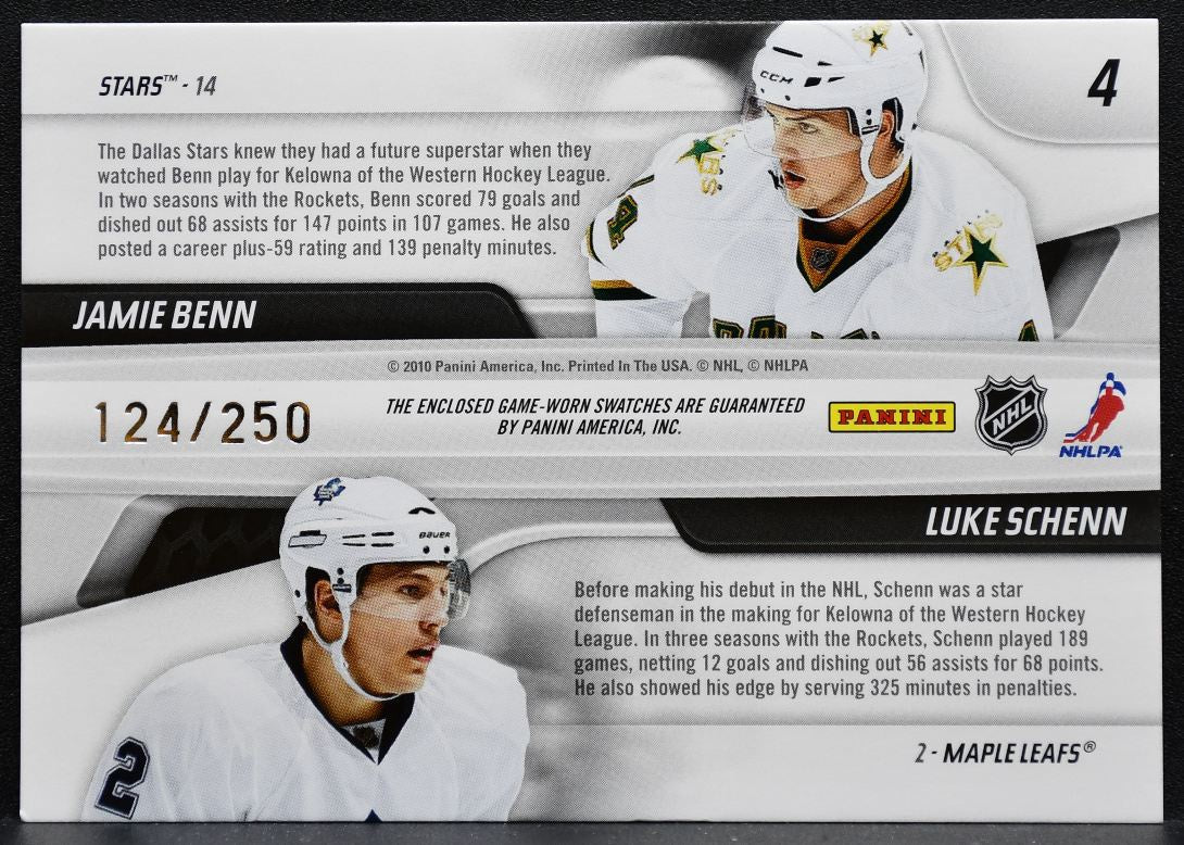 2010-11 Panini Certified Junior Legacy Combos Benn/Schenn 124/250 Jersey 6595
