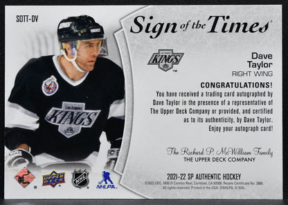 2021-22 SP Authentic Sign of the Times Dave Taylor SOTT-DV Kings Auto 3208