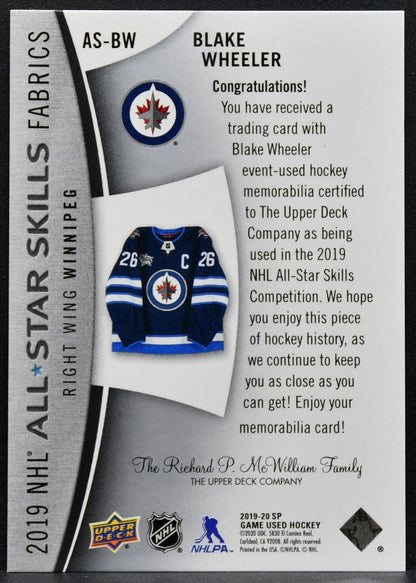2019-20 SP Game Used 2019 NHL All-Star Skills Fabric Blake Wheeler Jersey 2785
