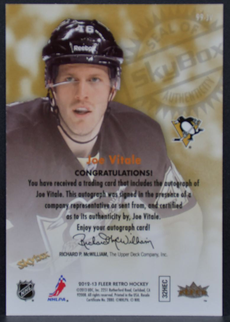 2012-13 Fleer Retro Autographics 1999 Joe Vitale 99-JV Penguins Auto 1523