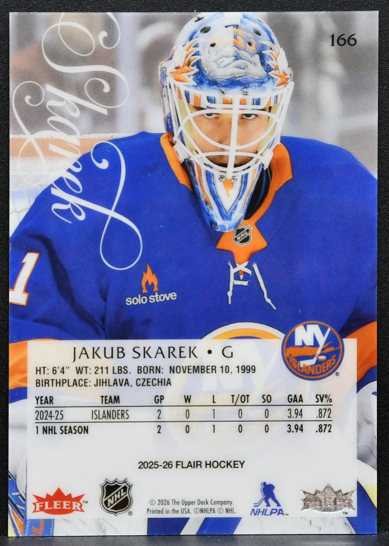 2025-26 Flair Rookie Jakub Skarek 166 New York Islanders RC 3752