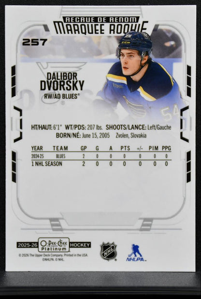 2025-26 O-Pee-Chee Marquee Rookie Dalibor Dvorsky 257 St. Louis Blues RC 0207