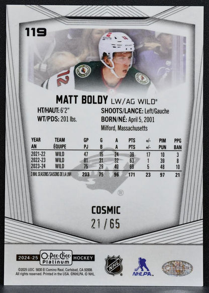 2024-25 O-Pee-Chee Platinum Cosmic Matt Boldy 119 Minnesota Wild 21/65 9546