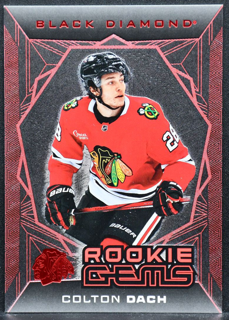 2025-26 UD Black Diamond Rookie Gems Red Colton Dach RG-CD Chicago Blackhawks RC