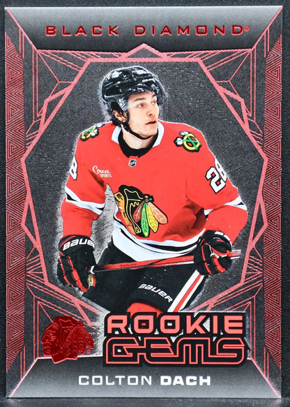 2025-26 UD Black Diamond Rookie Gems Red Colton Dach RG-CD Chicago Blackhawks RC
