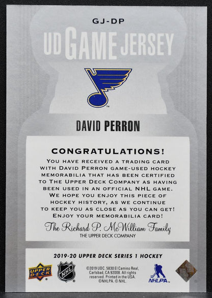 2019-20 Upper Deck Series 1 UD Game Jersey David Perron GJ-DP Blues Jersey 6557