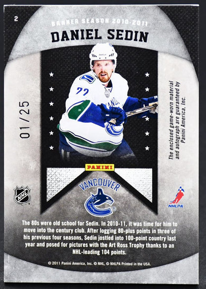 2010-11 Panini Limited Banner Season Jersey Auto Sedin 2 Auto 01/25 Jersey