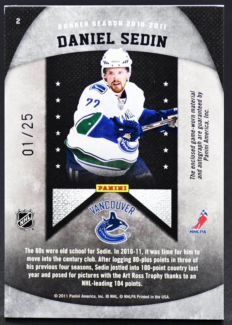 Maillot Panini Limited Banner Season 2010-11 Auto Sedin 2 Auto 01/25 Jersey