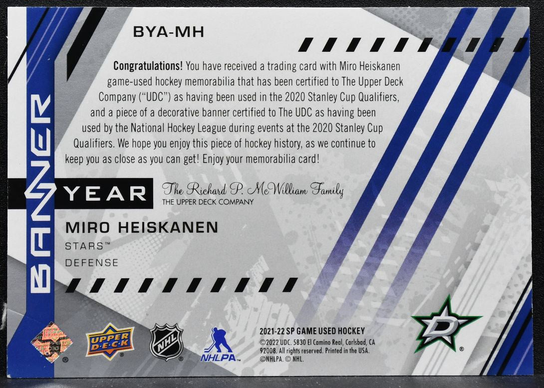 2021-22 SPGU 2021 NHL Western Conference Banner Year Heiskanen Jersey 3918
