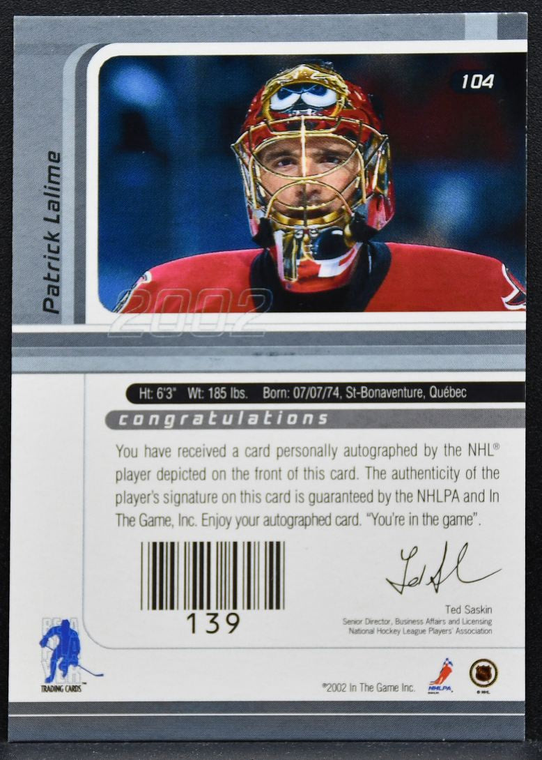2001-02 Be a Player Signature Series Autograph Patrick Lalime Senators Auto 0307