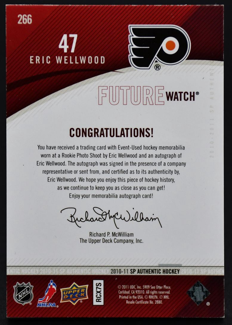 2010-11 SP Authentic Limited Future Watch Auto Patch Wellwood 266 RC 087/100