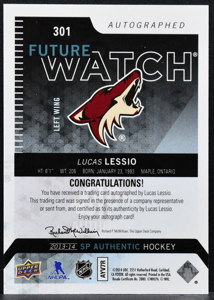 2013-14 SP Authentic Future Watch Auto Lucas Lessio 301 RC Auto 116/999 9668