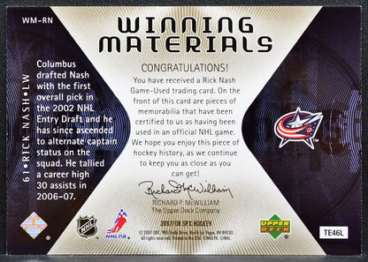 2007-08 SPx Winning Materials Rick Nash WM-RN Columbus Blue Jackets Jersey 1519
