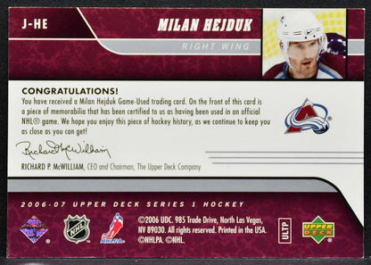 2006-07 Upper Deck Series 1 UD Game Jerseys Milan Hejduk Avalanche Jersey 2440