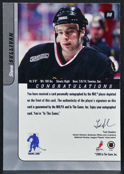2000-01 Be a Player Signature Series Auto Steve Sullivan 98 Blackhawks Auto 9857