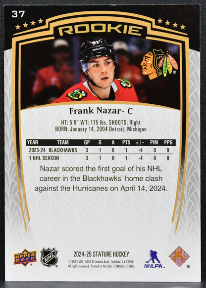 2024-25 Upper Deck Stature Rookie Frank Nazar 37 Blackhawks RC 406/999 5275