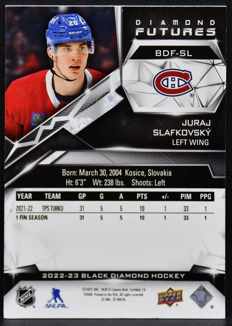2022-23 UD Black Diamond Futures Blue Slafkovsky Canadiens RC 070/299 4272