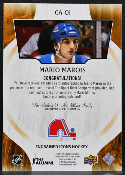 2024-25 UD Engrained Icons Base Auto Mario Marois Quebec Nordiques Auto 7405
