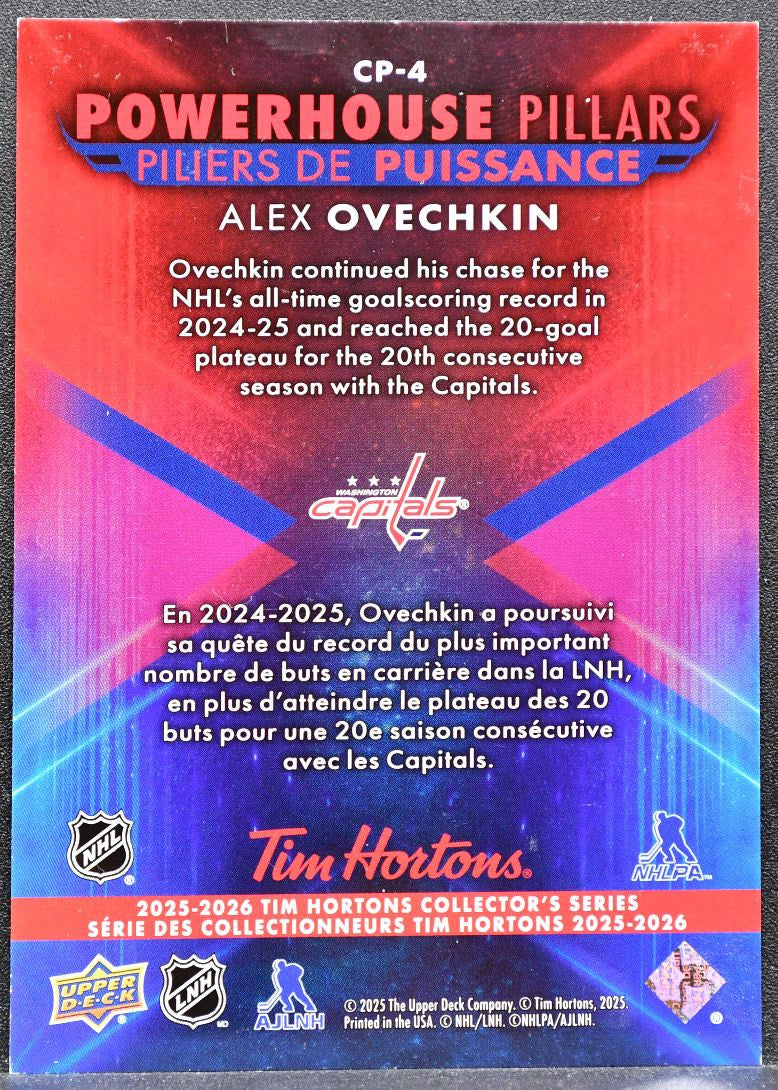 2025-26 UD Tim Hortons Powerhouse Pillars Alex Ovechkin CP-4 Capitals 5364