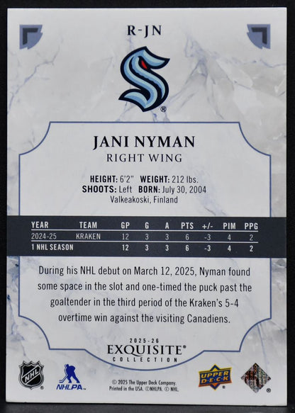 2025-26 UD Black Diamond Exquisite Collection Rookies Jani Nyman R-JN RC /399