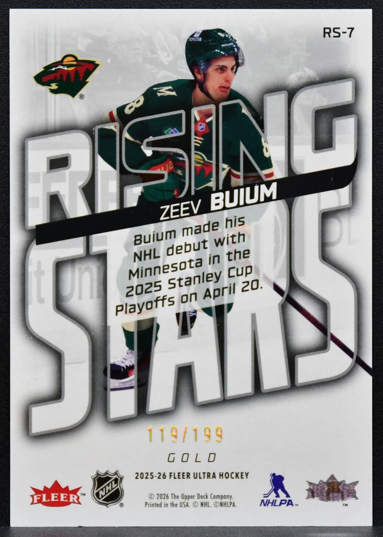2025-26 Fleer Ultra Rising Stars Gold Zeev Buium RS-7 Wild RC 119/199 4766