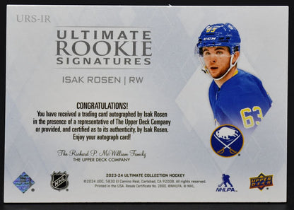 2023-24 UD Ultimate Collection Isak Rosen URS-IR Buffalo Sabres RC Auto