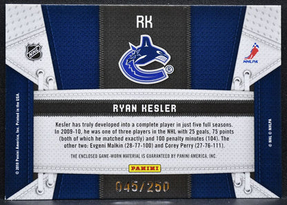 2010-11 Panini Certified Fabric of the Game Ryan Kesler 045/250 Jersey 2196