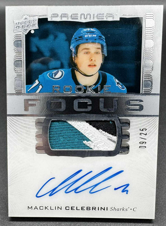 2024-25 UD PREMIER Macklin Celebrini Rookie Focus Auto Patch 09/25 PFR-CE