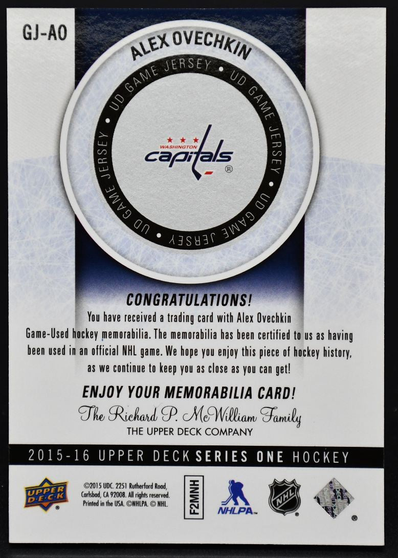 2015-16 UD Series 1 UD Game Jersey Alexander Ovechkin GJ-AO Jersey