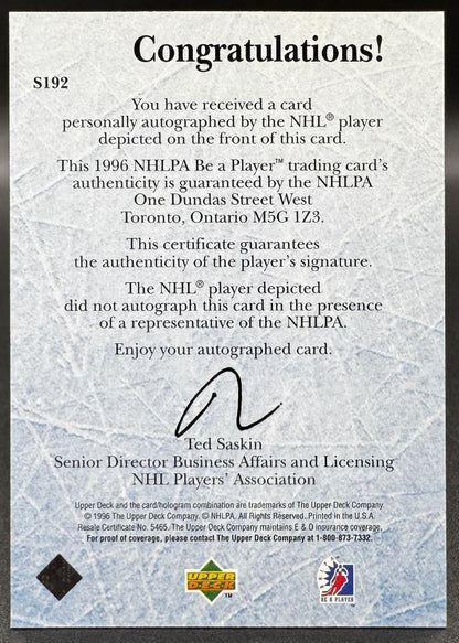 1995-96 UD Be a Player Autographs Dominik Hasek S192 Buffalo Sabres Auto