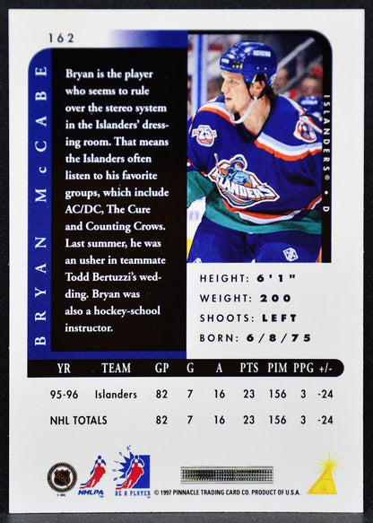 1996-97 Pinnacle Be a Player Autographs Bryan McCabe 162 Islanders Auto 5750