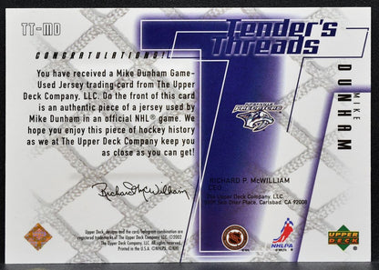 2002-03 Upper Deck Tender's Threads Mike Dunham TT-MD Predators Jersey 0758