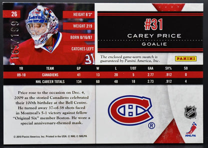 Maillot Panini Limited 2010-11 Carey Price 26 165/199