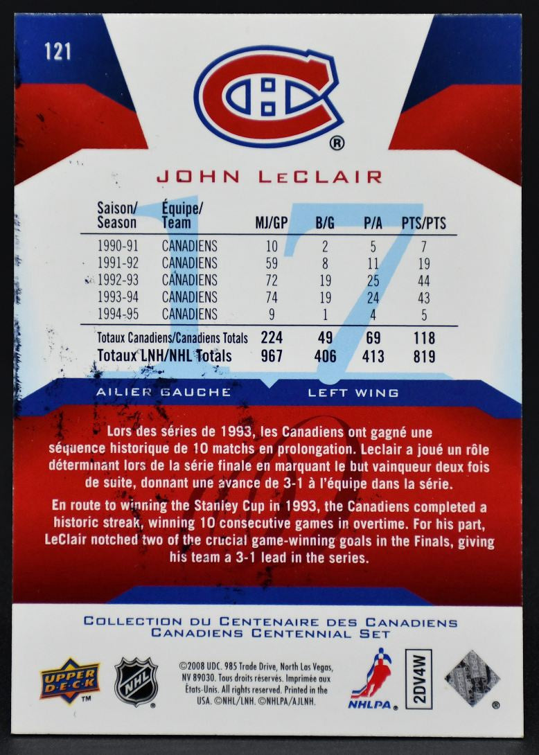 2008-09 UD Montreal Canadiens Centennial John LeClair 121 Auto