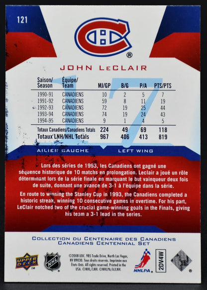 2008-09 UD Montreal Canadiens Centennial John LeClair 121 Auto