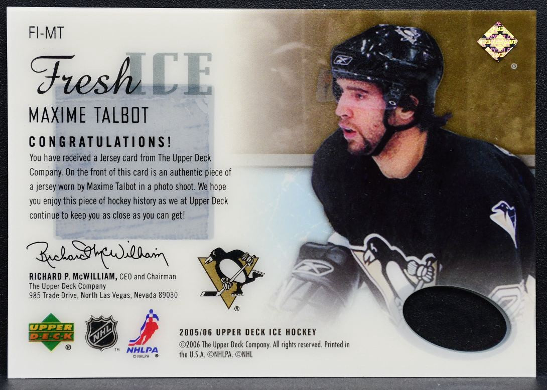 2005-06 Upper Deck Ice Fresh Ice Maxime Talbot FI-MT Penguins Jersey 2189