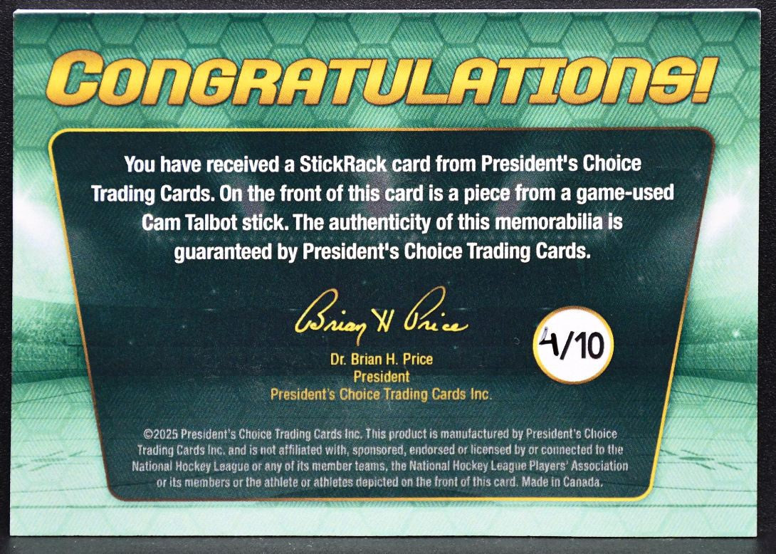 2025-26 President's Choice StickRack Cam Talbot Stick 2989