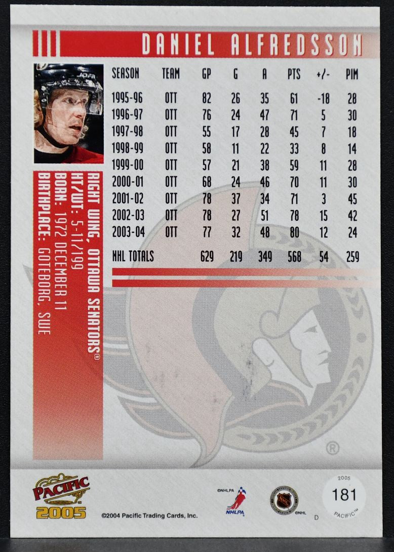 2005-06 Pacific 2005 Base Auto Daniel Alfredsson 181 Ottawa Senators Auto