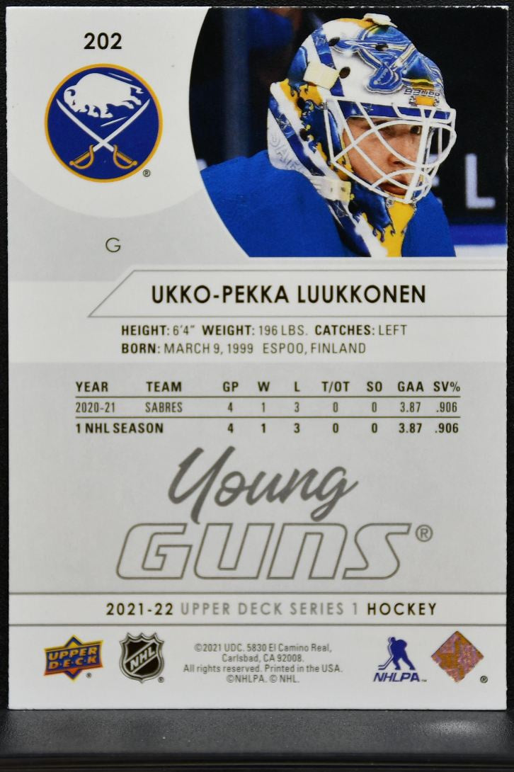 2021-22 UD Series 1 Young Guns Ukko-Pekka Luukkonen 202 Buffalo Sabres RC 0243