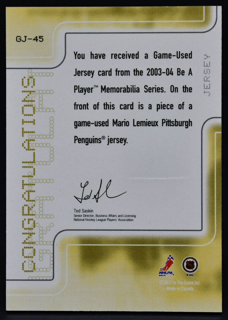 2003-04 Be a Player Game-Used Jersey Mario Lemieux GJ-45 Jersey