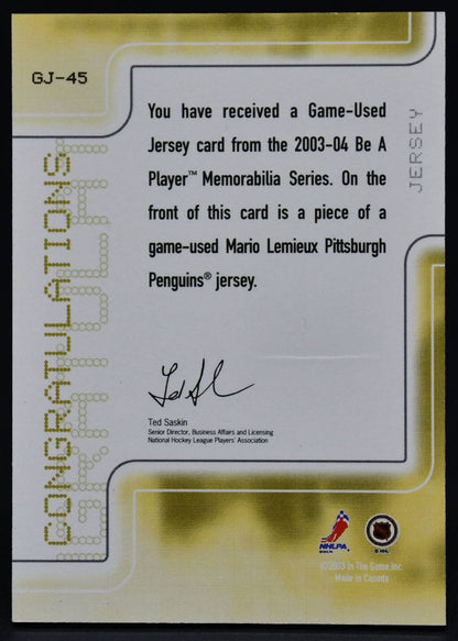 2003-04 Be a Player Game-Used Jersey Mario Lemieux GJ-45 Jersey