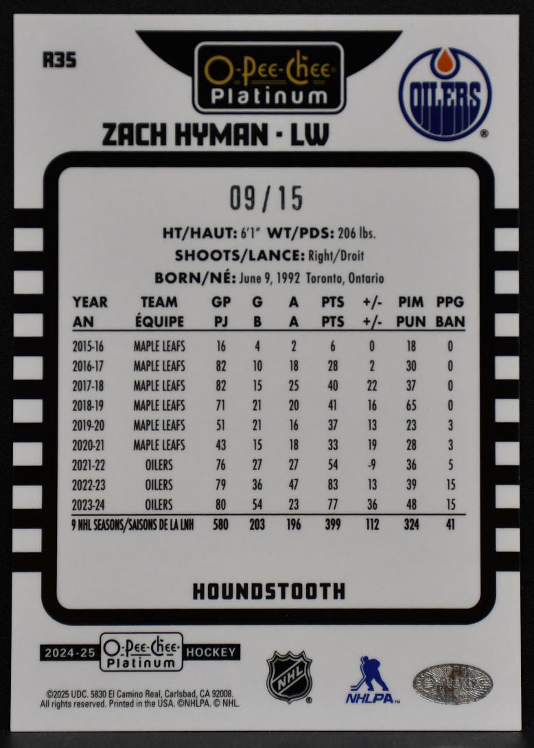 2024-25 O-Pee-Chee Platinum Retro Houndstooth Zach Hyman R35 Oilers 09/15 7068