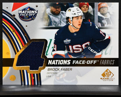 2025-26 SP Game Used 4 Nations Face Off Fabrics Brock Faber USA Jersey 0719