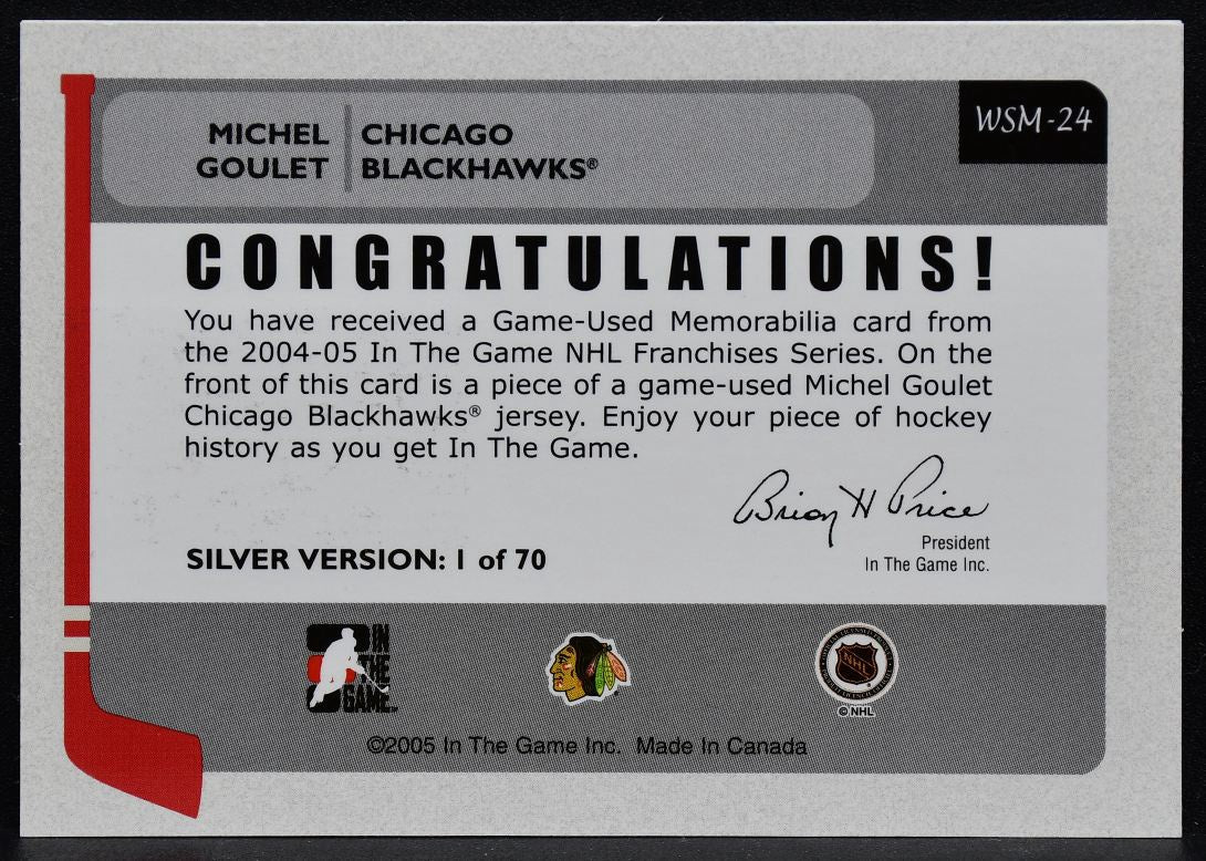 2004-05 ITG Franchises US West Memorabilia Goulet WSM-24 Blackhawks Jersey 3671