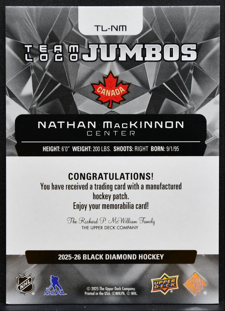 2025-26 Black Diamond Team Logo Jumbo 4 Nations Canada MacKinnon Patch 0665