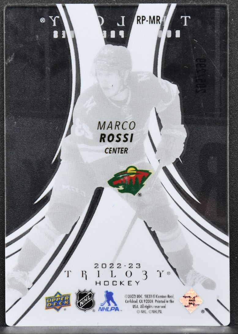 22-23 UD Trilogy RC Premieres Plexi Marco Rossi RP-MR Minnesota Wild RC 205/299 7399