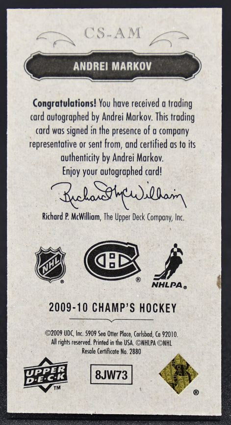 2009-10 UD Champ's Signatures Andrei Markov CS-AM Auto