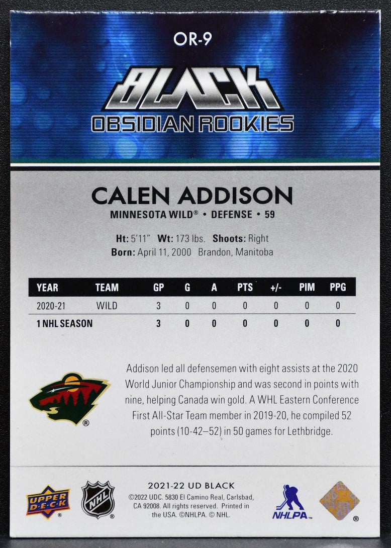 2021-22 SPx UD Black Obsidian Rookies Gold Calen Addison OR-9 Wild RC 89/99 9836