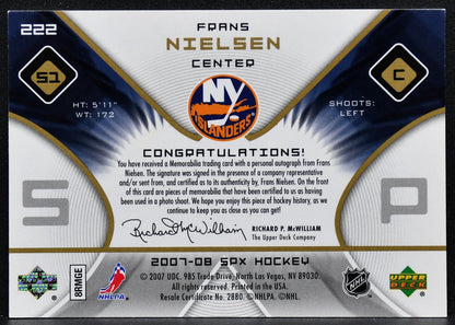 2007-08 SPx Auto Rookie Jersey Frans Nielsen 222 RC Auto 418/999 Jersey 9651